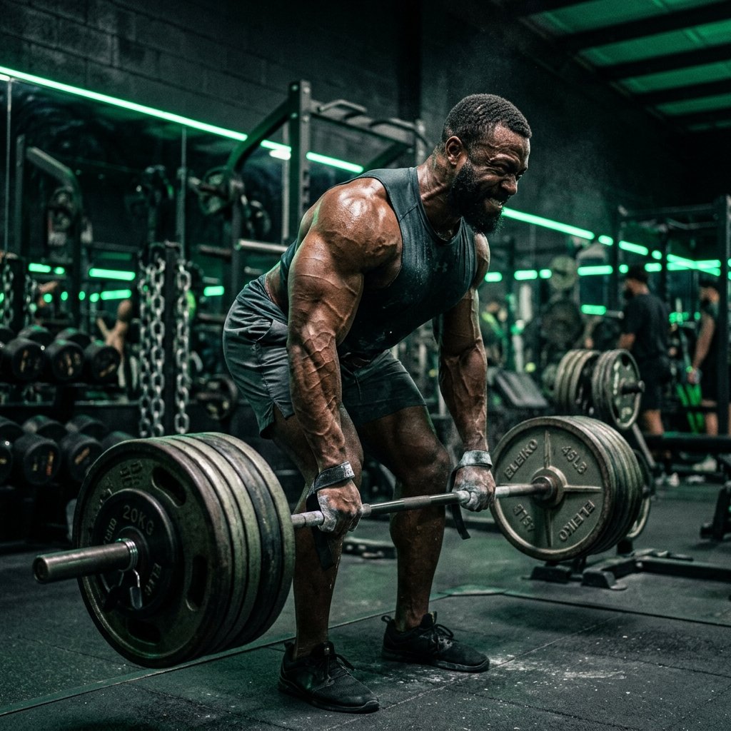 Athlete training in dark atmospheric gym